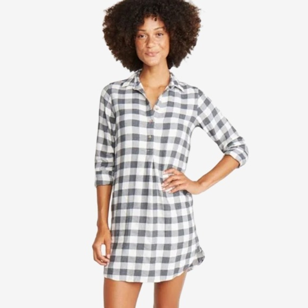 Marine Layer Effie Popover Dress Size M Plaid Cotton Blend Pockets - Picture 3 of 3